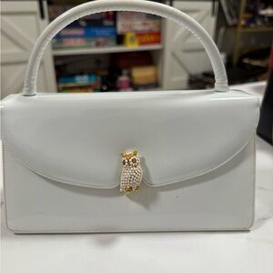Judith Leiber White Clutch with Gold Owl Accent